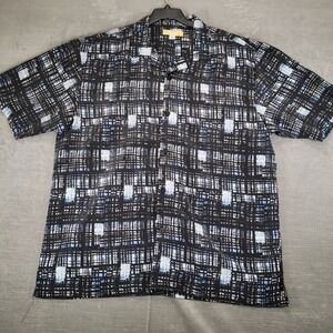 Silver Silk Casual Mens 2X Black Blue Plaid Short‎ Sleeve Button Down Shirt